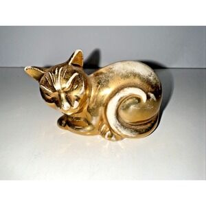 Vintage MCM Porcelain Gold Cat, Sleeping/Laying‎ Down